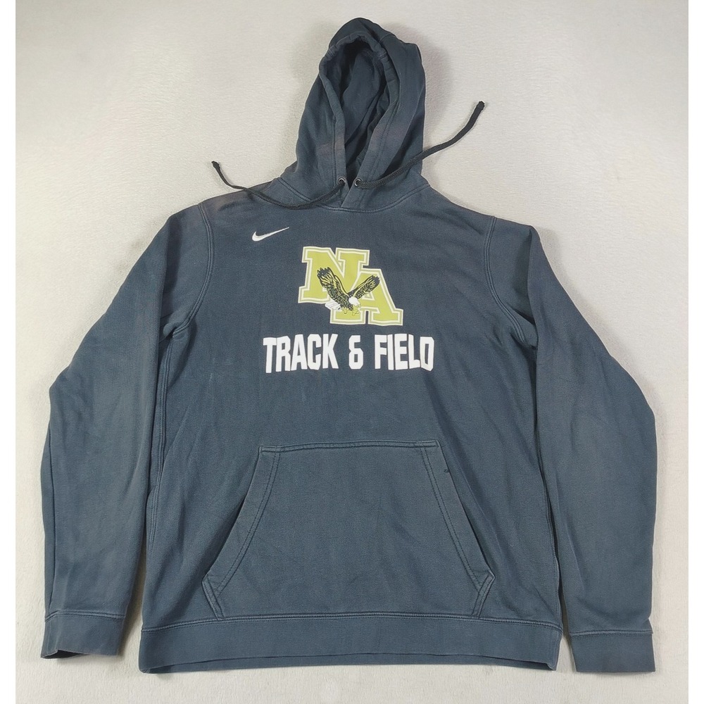 Nike Sweatshirt Club Fleece Mens Medium Black NA Track & Field Hoodie Distressed